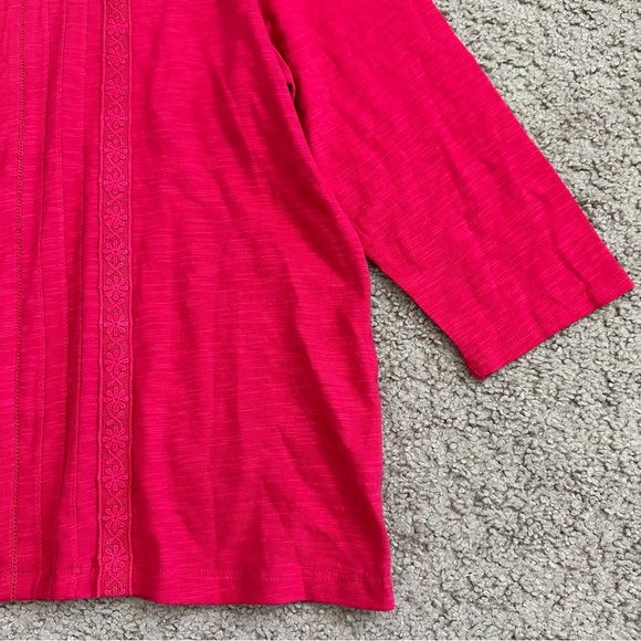 Chico’s Shirt Womens Size 2 Magenta Pleated Lace Top - Picture 11 of 13